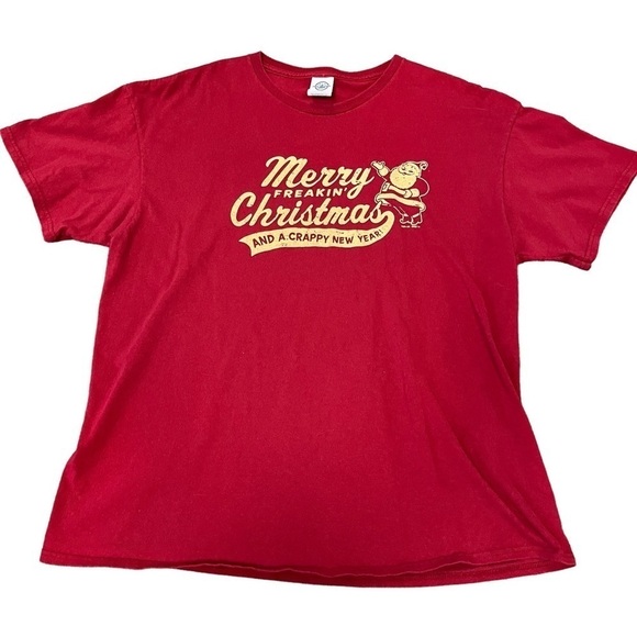 MERRY Christmas T Shirt XL Funny Happy New Year Red - Picture 2 of 6